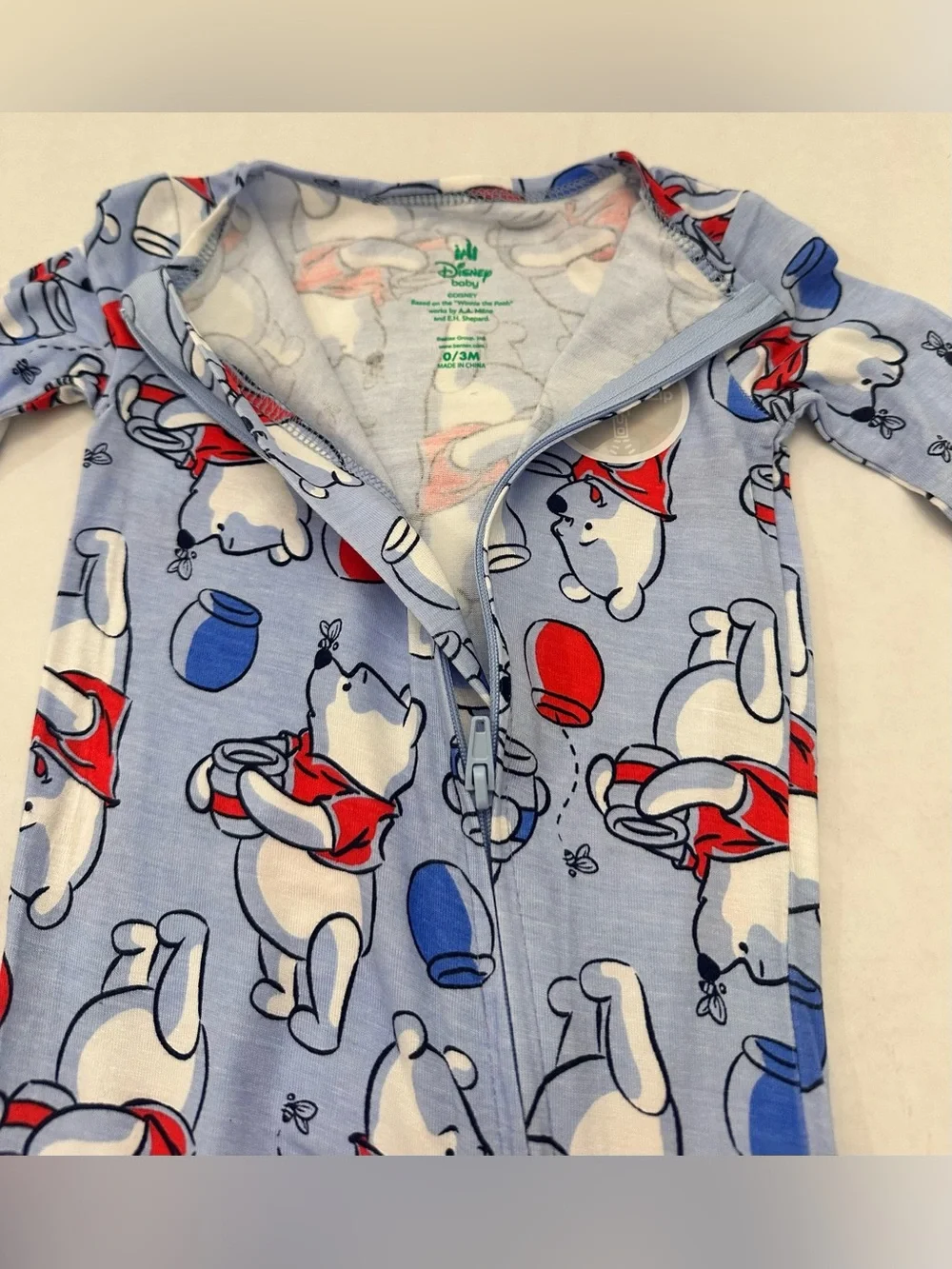 Winnie the Pooh Baby Boys Viscose Americana One Piece Footed Sleep and Play